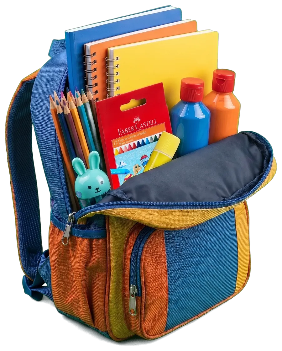 Mochila llena de útiles escolares
